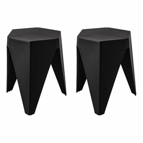 Outdoor Stool Set of 2 Bar Stools Plastic Puzzle Black