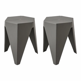 Outdoor Stool Set of 2 Bar Stools Plastic Puzzle Grey