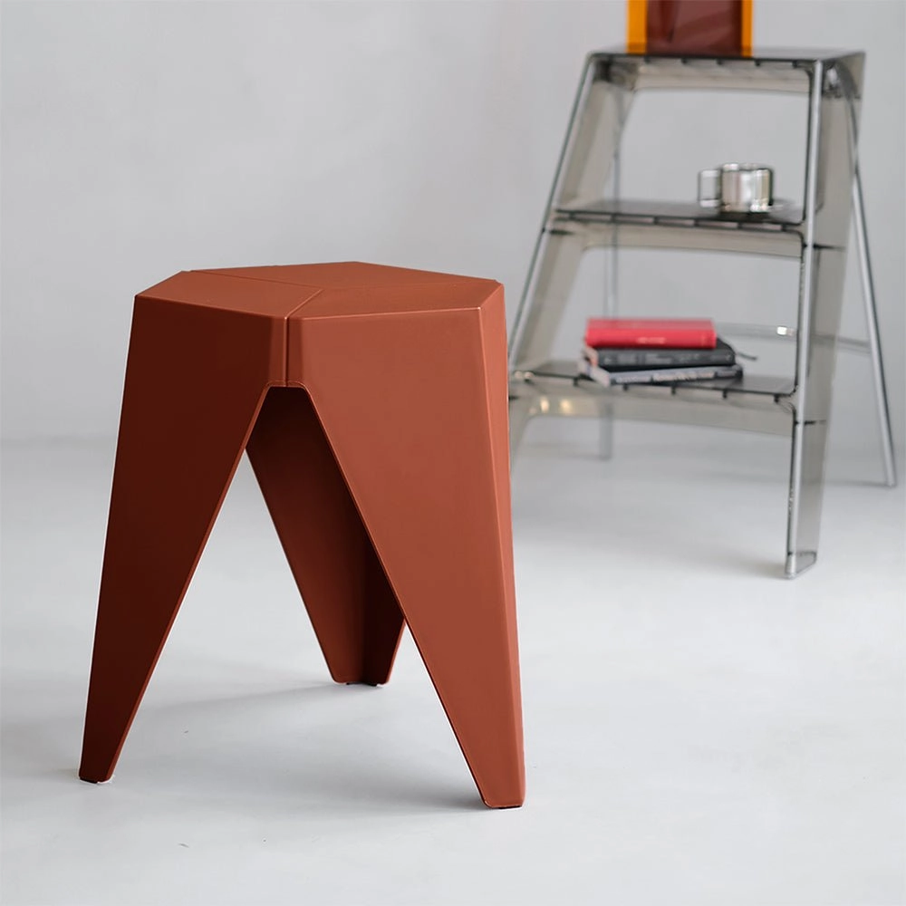 Outdoor Stool Set of 2 Bar Stools Plastic Puzzle Red
