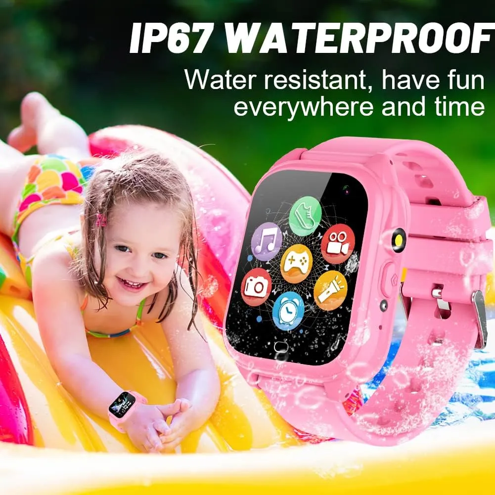 OVV Kids Waterproof Smart Watch Boys Girls Age 3-12 Learning Systems Toys with 26 Game 1.44'' HD Touch Screen Music Player Camera Video Recorder 12/24 Hr Clock Pedometer Alarm Torch Calculator