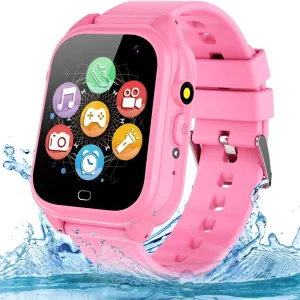 OVV Kids Waterproof Smart Watch Boys Girls Age 3-12 Learning Systems Toys with 26 Game 1.44'' HD Touch Screen Music Player Camera Video Recorder 12/24 Hr Clock Pedometer Alarm Torch Calculator