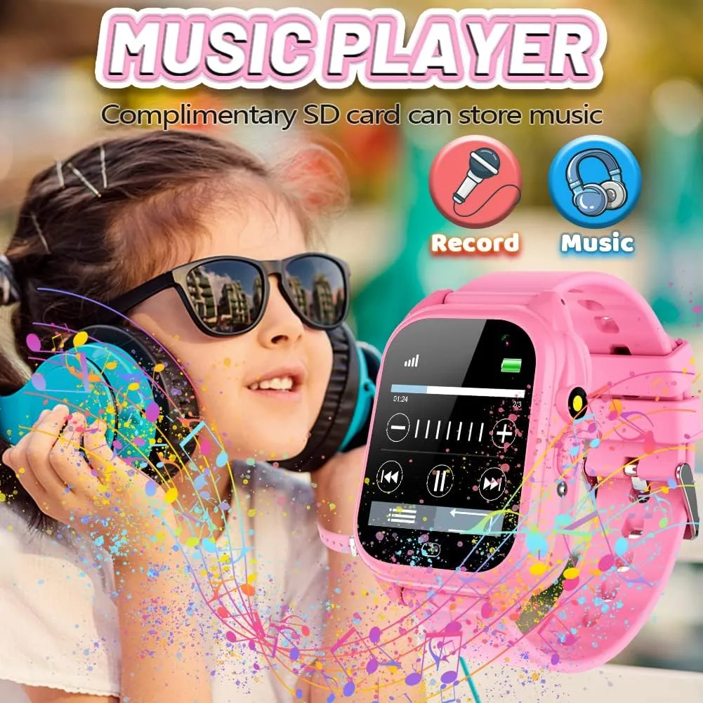 OVV Kids Waterproof Smart Watch Boys Girls Age 3-12 Learning Systems Toys with 26 Game 1.44'' HD Touch Screen Music Player Camera Video Recorder 12/24 Hr Clock Pedometer Alarm Torch Calculator