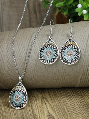 Painted Teardrop Pendant Necklace & Earring Set