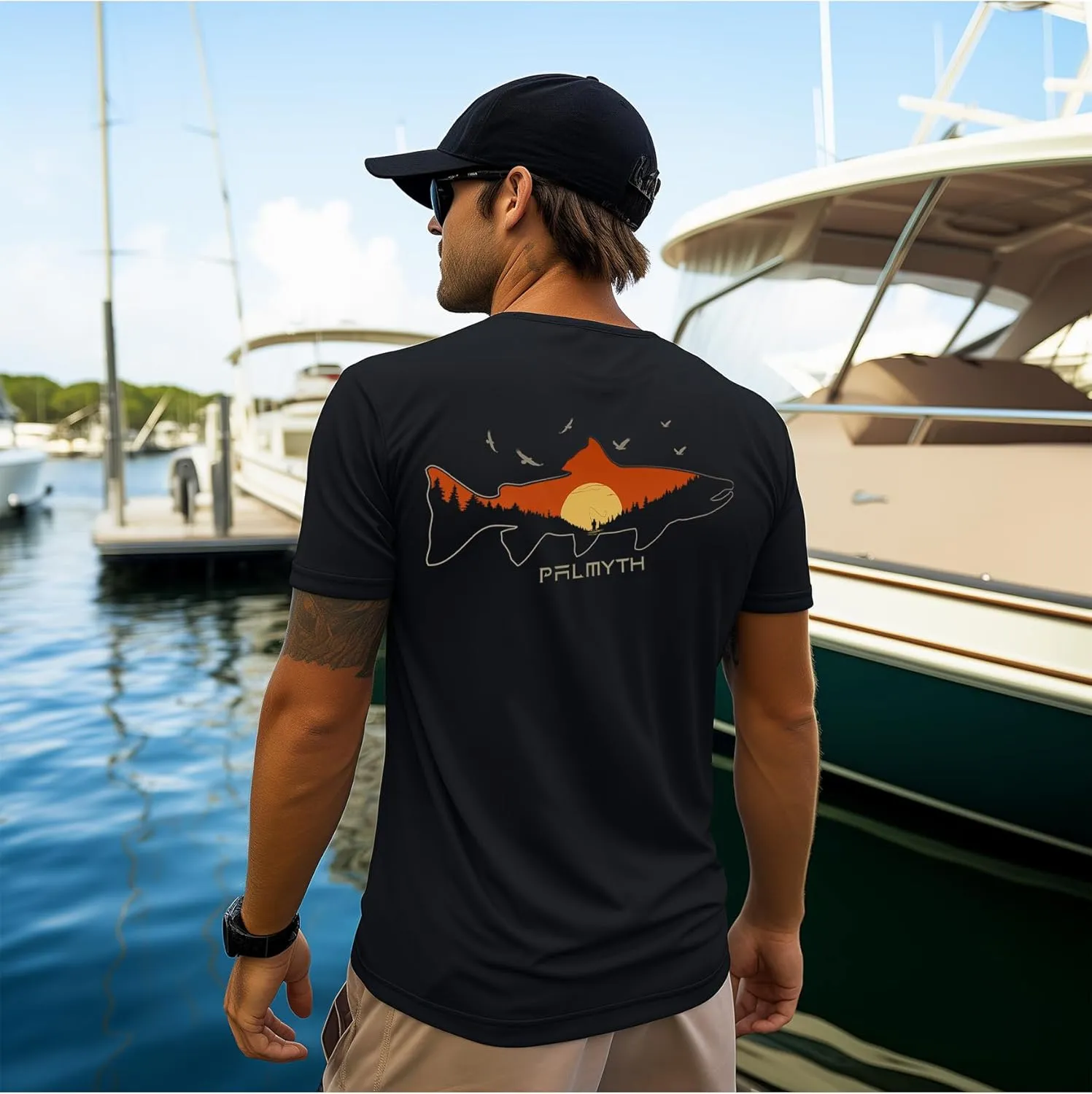 Palmyth Men's Fishing Shirt Short Sleeve Sun Protection UV UPF 50  SPF T-Shirt