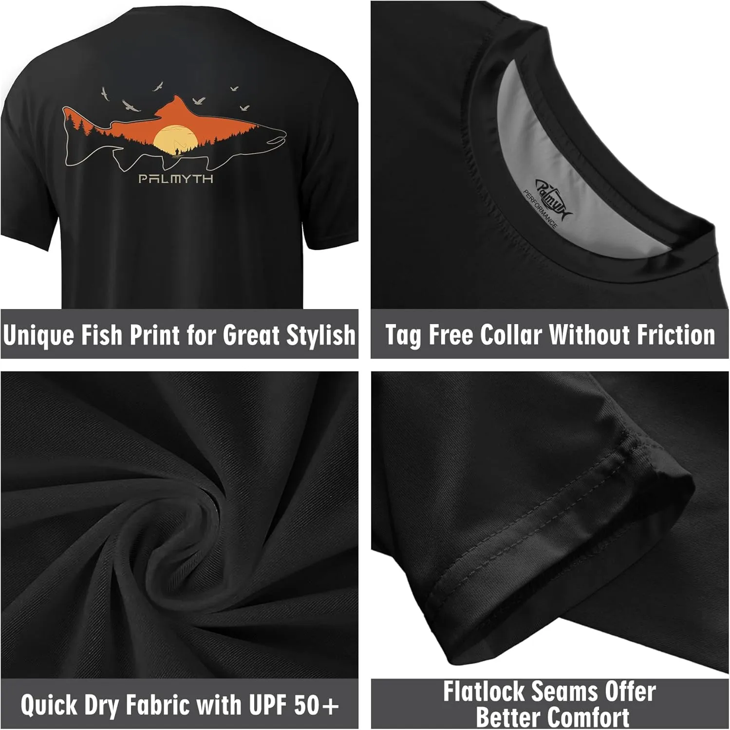 Palmyth Men's Fishing Shirt Short Sleeve Sun Protection UV UPF 50  SPF T-Shirt