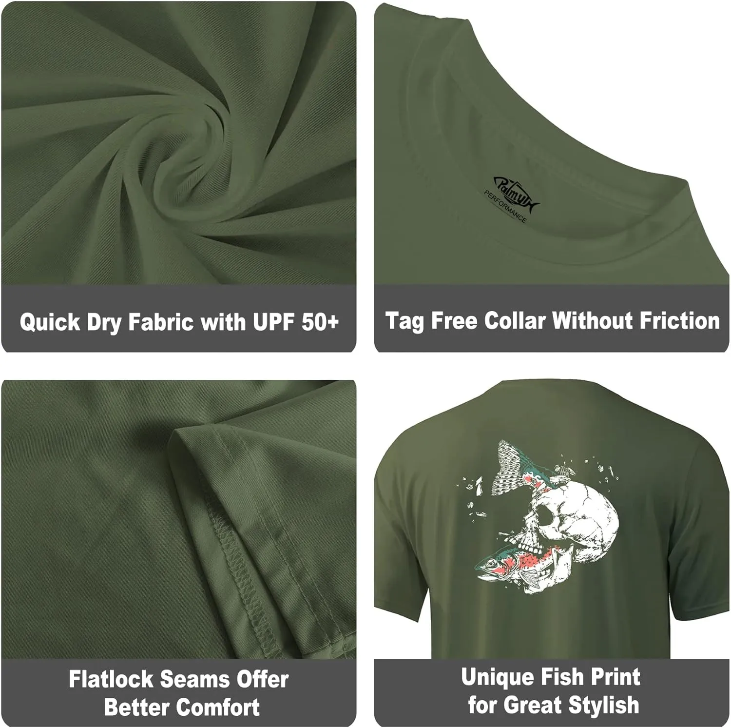 Palmyth Men's Fishing Shirt Short Sleeve Sun Protection UV UPF 50  SPF T-Shirt
