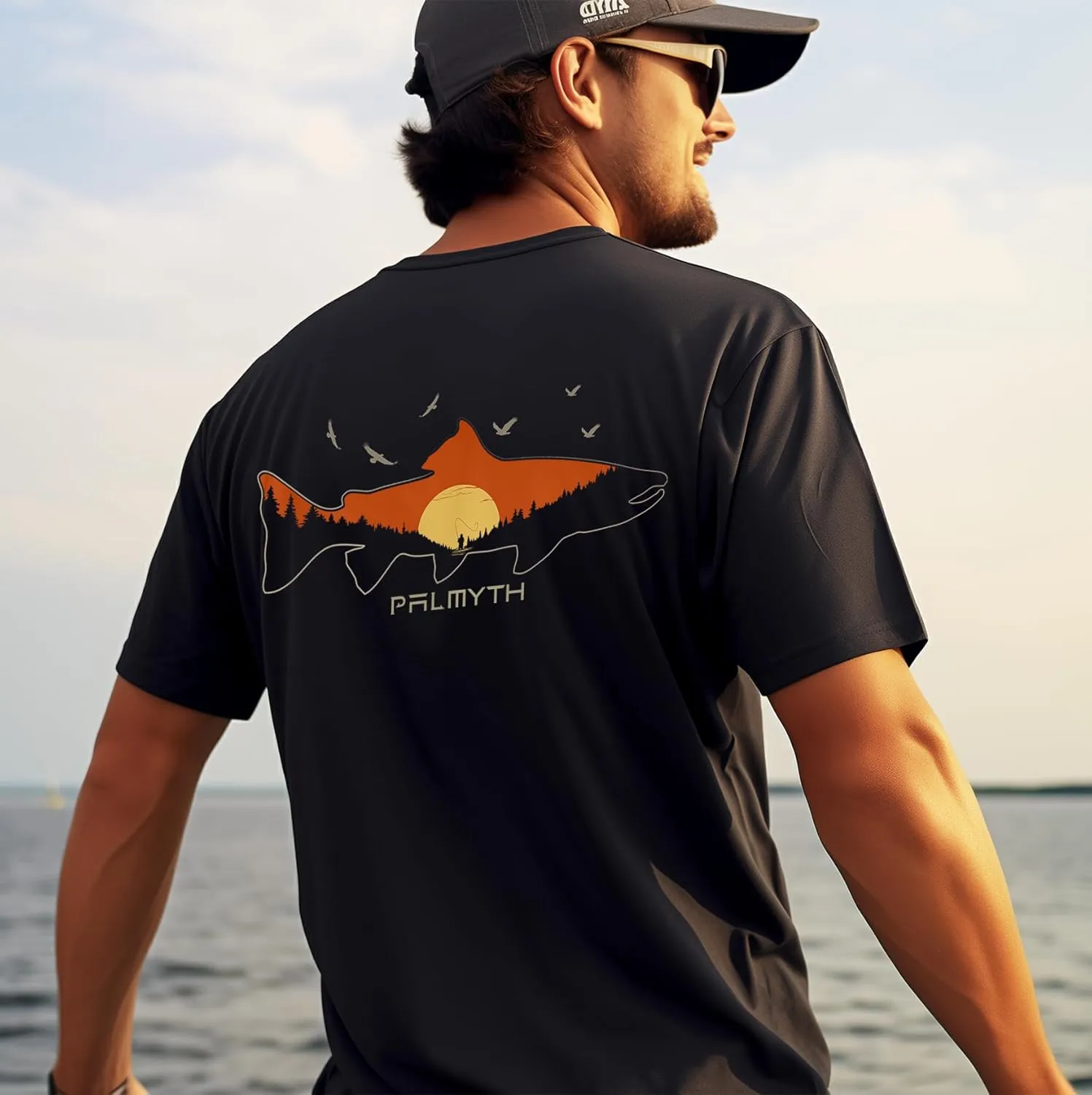 Palmyth Men's Fishing Shirt Short Sleeve Sun Protection UV UPF 50  SPF T-Shirt