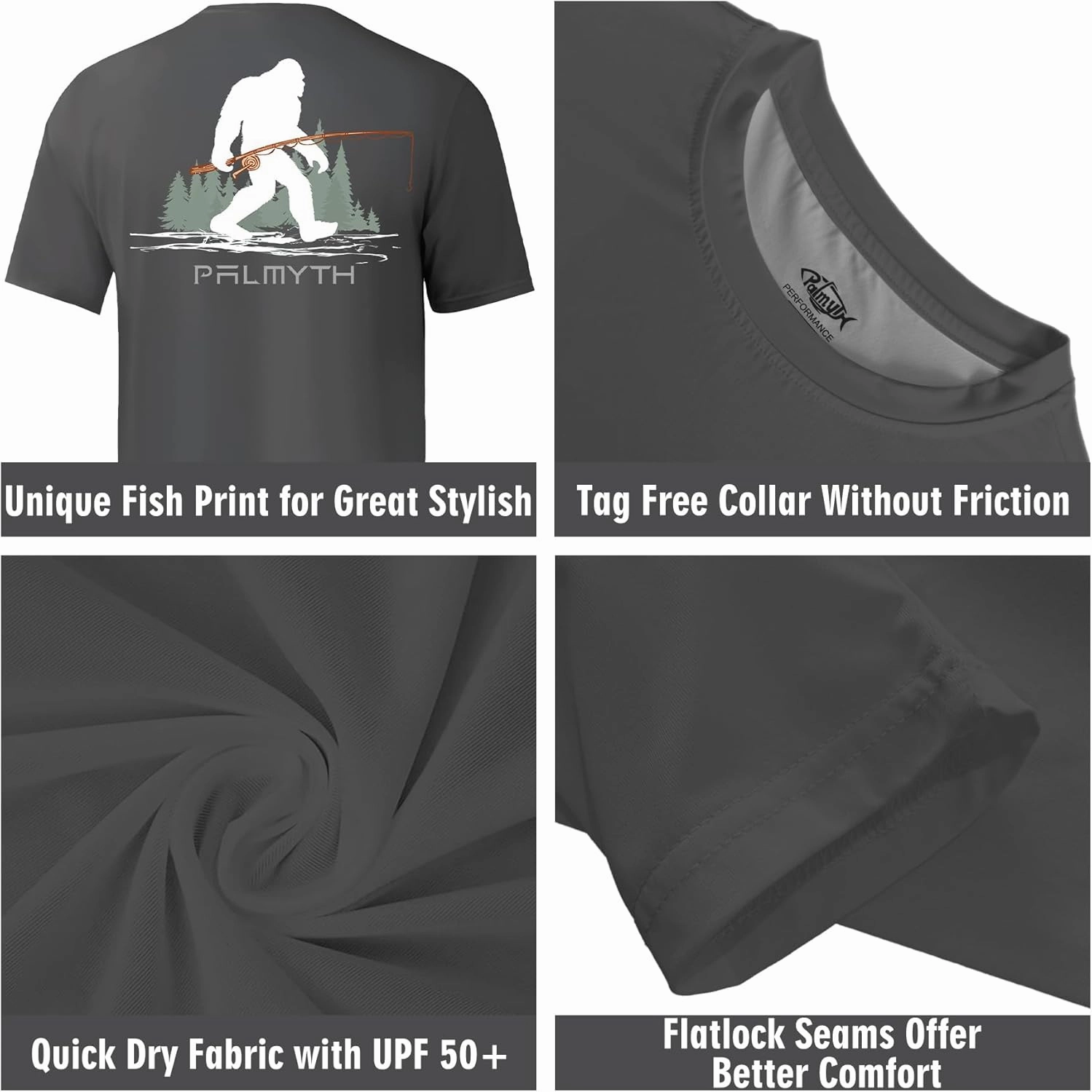 Palmyth Men's Fishing Shirt Short Sleeve Sun Protection UV UPF 50  SPF T-Shirt