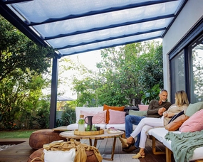 Palram - Canopia Stockholm Patio Cover Roof Blinds 11 Ft. x 24 Ft. Ceiling Curtains to Provide Customizable Shade, Heat Control, and Elegance, Pull Rod, Linen-Like Fabric, DIY (Blinds ONLY)