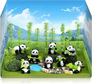 Panda School Projects Set Diorama Supplies Kit Panda Figurine Toys Model Diorama Project Set Educational Toys Birthday Gifts Decorations