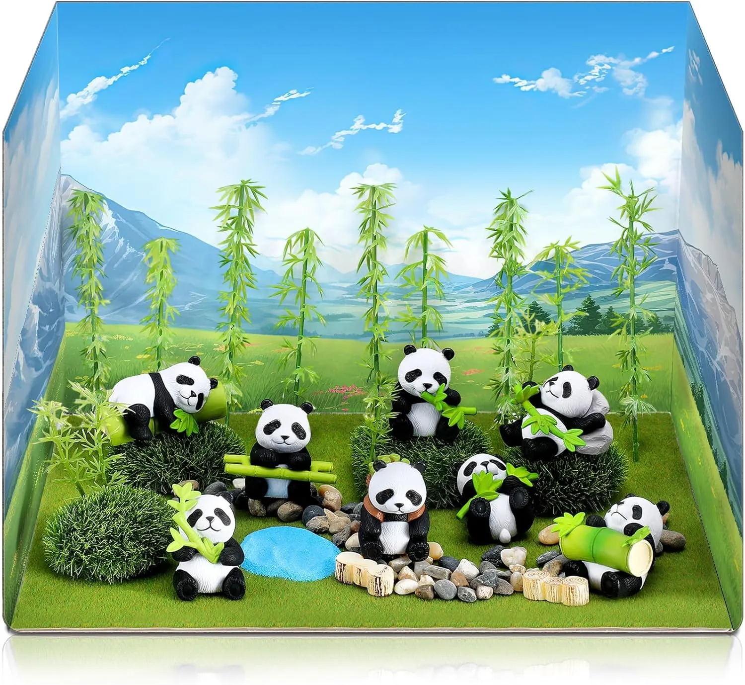 Panda School Projects Set Diorama Supplies Kit Panda Figurine Toys Model Diorama Project Set Educational Toys Birthday Gifts Decorations