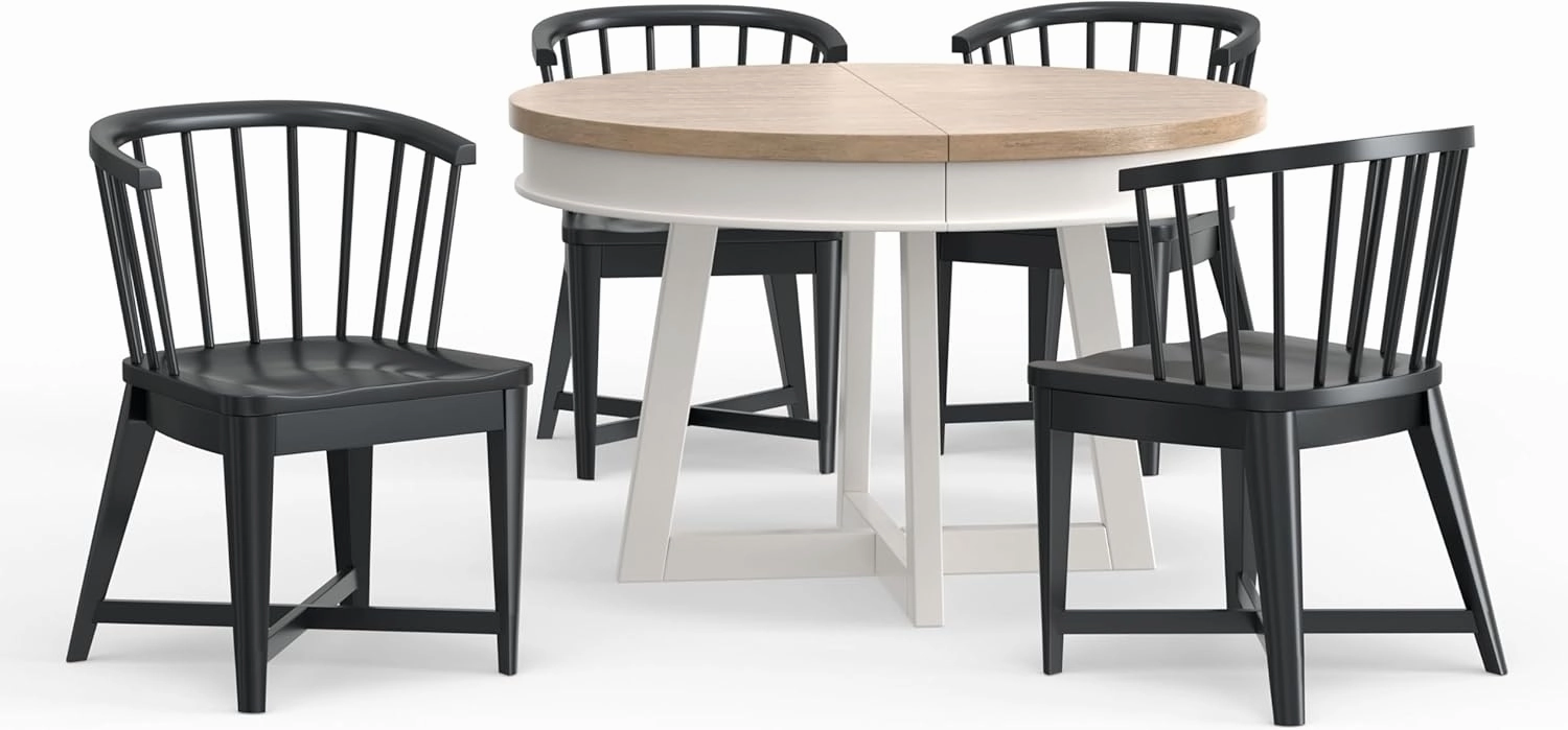 Parker House Americana Modern Dining 48-66" Round Dining Table and 4 Black Barrel Chairs
