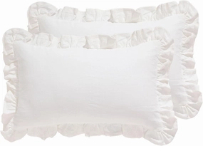 patdrea Shabby Chic White Decorative Throw Pillow Covers 12"x20" Set of 2,Farmhouse Linen Pillow Covers with Ruffles,Rectangle Sturdy Throw Pillow Case for Couch Sofa Bed Living Room