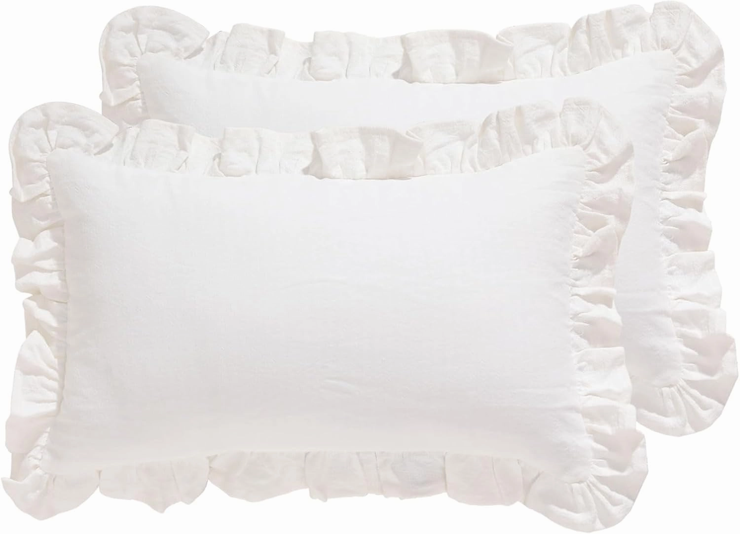 patdrea Shabby Chic White Decorative Throw Pillow Covers 12"x20" Set of 2,Farmhouse Linen Pillow Covers with Ruffles,Rectangle Sturdy Throw Pillow Case for Couch Sofa Bed Living Room
