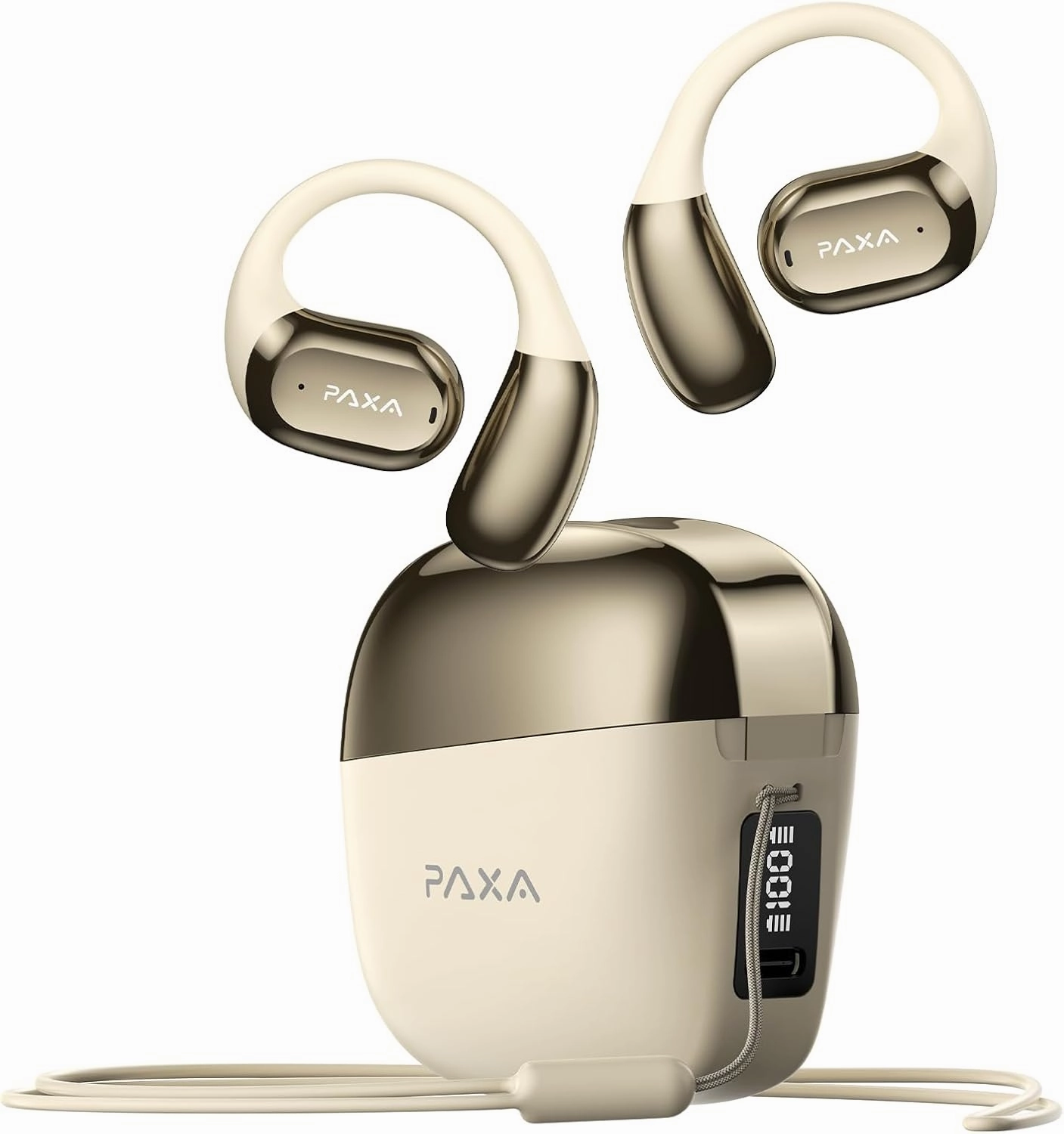 PAXA Open Ear Earbuds Wireless Bluetooth 5.4 Open Ear Headphones 60H Playtime Air Conduction Translation Earbuds Smart Control Over The Ear Earbuds for Gym Cycling Yoga Workouts, Y3Pro Beige