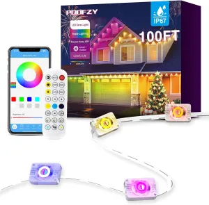 Permanent Outdoor Lights for House, 100ft RGB IC Smart Outdoor Decor, 50 Scene Modes, App/Remote Control, IP67 Waterproof, for Christmas, Holiday, Daily & Pool Party Decor, House Roof Lighting