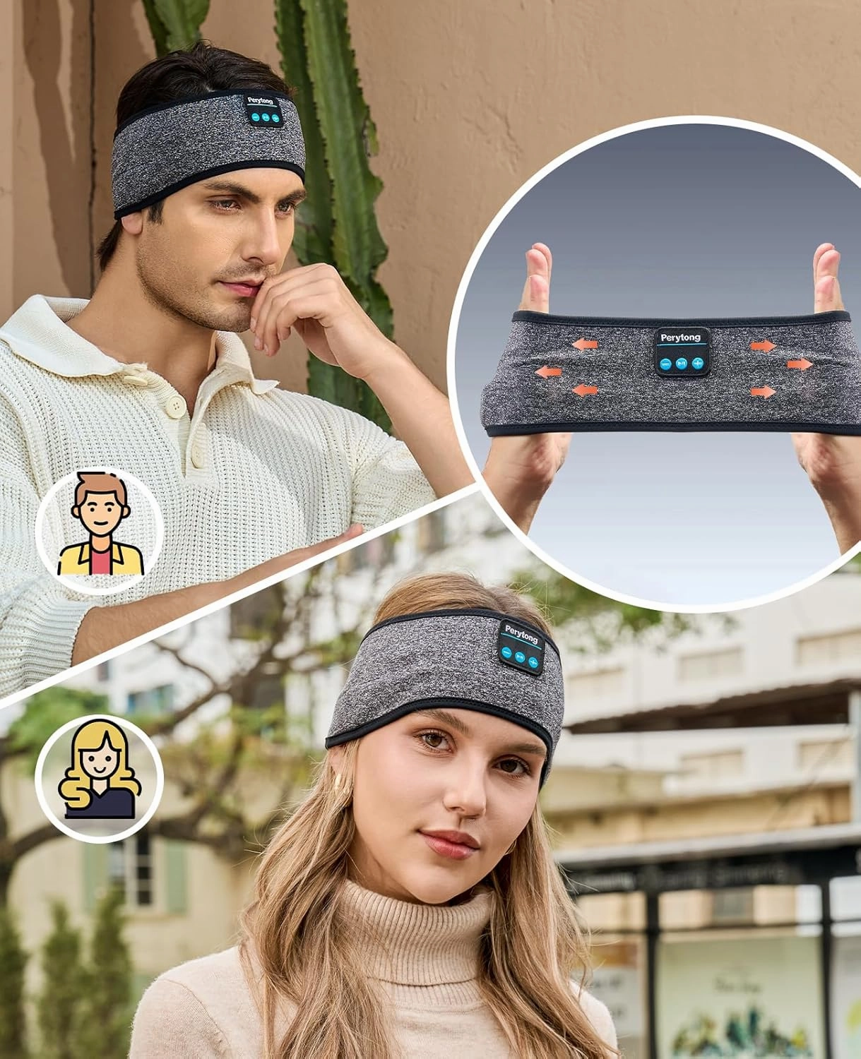 Perytong Bluetooth Sleep Headphones Headband with HD Speakers - Noise Cancelling, for Side Sleepers, Workout, Jogging, Yoga