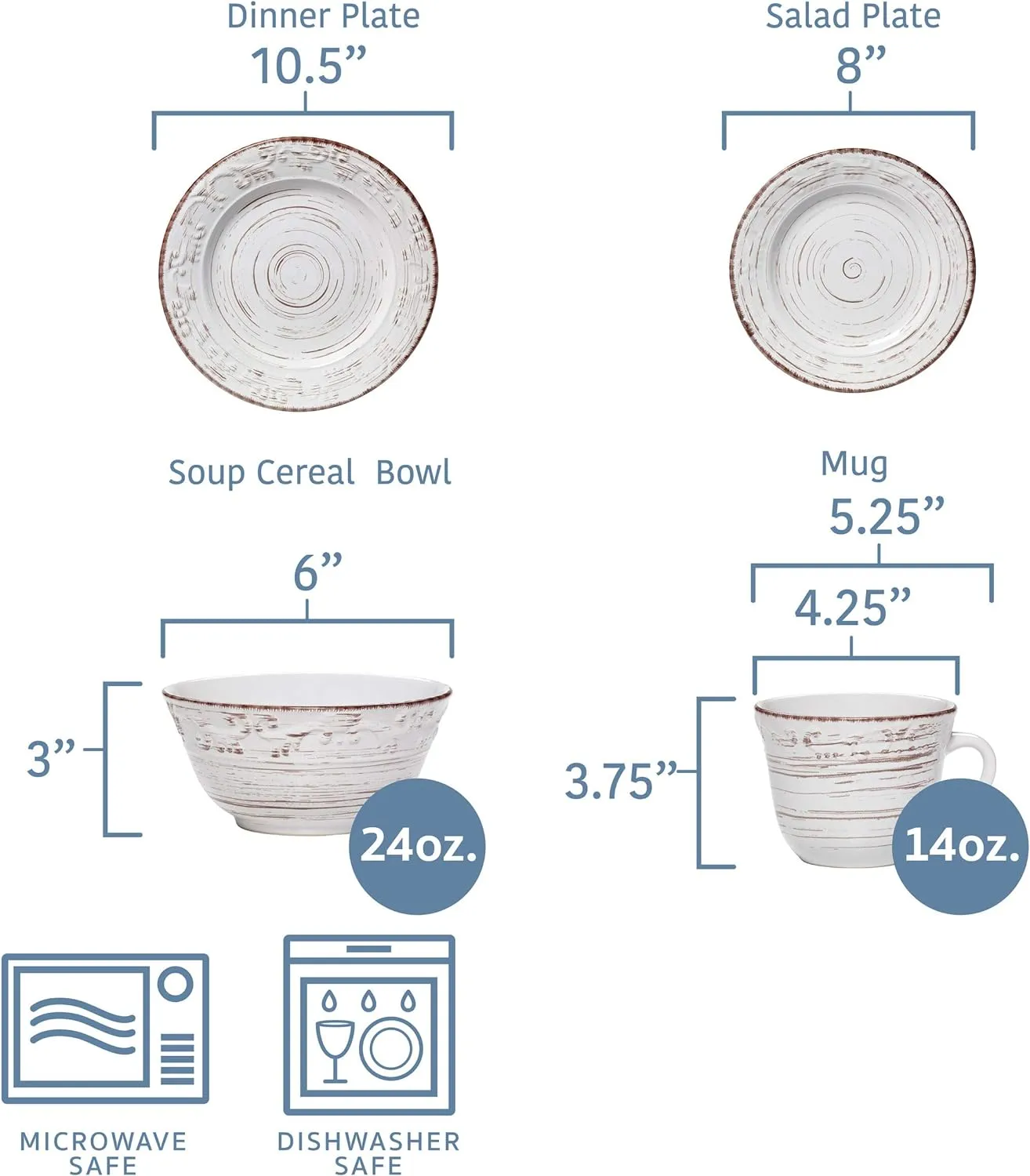 Pfaltzgraff Trellis White 16-Piece Dinnerware Set, Service for 4, Distressed White