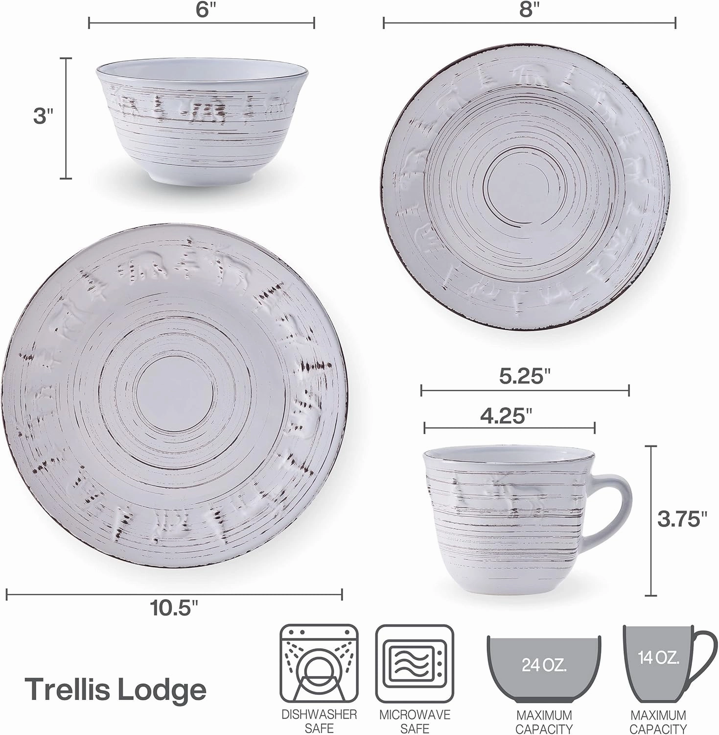 Pfaltzgraff Trellis Lodge 16 Piece Dinnerware Set, Service For 4, White