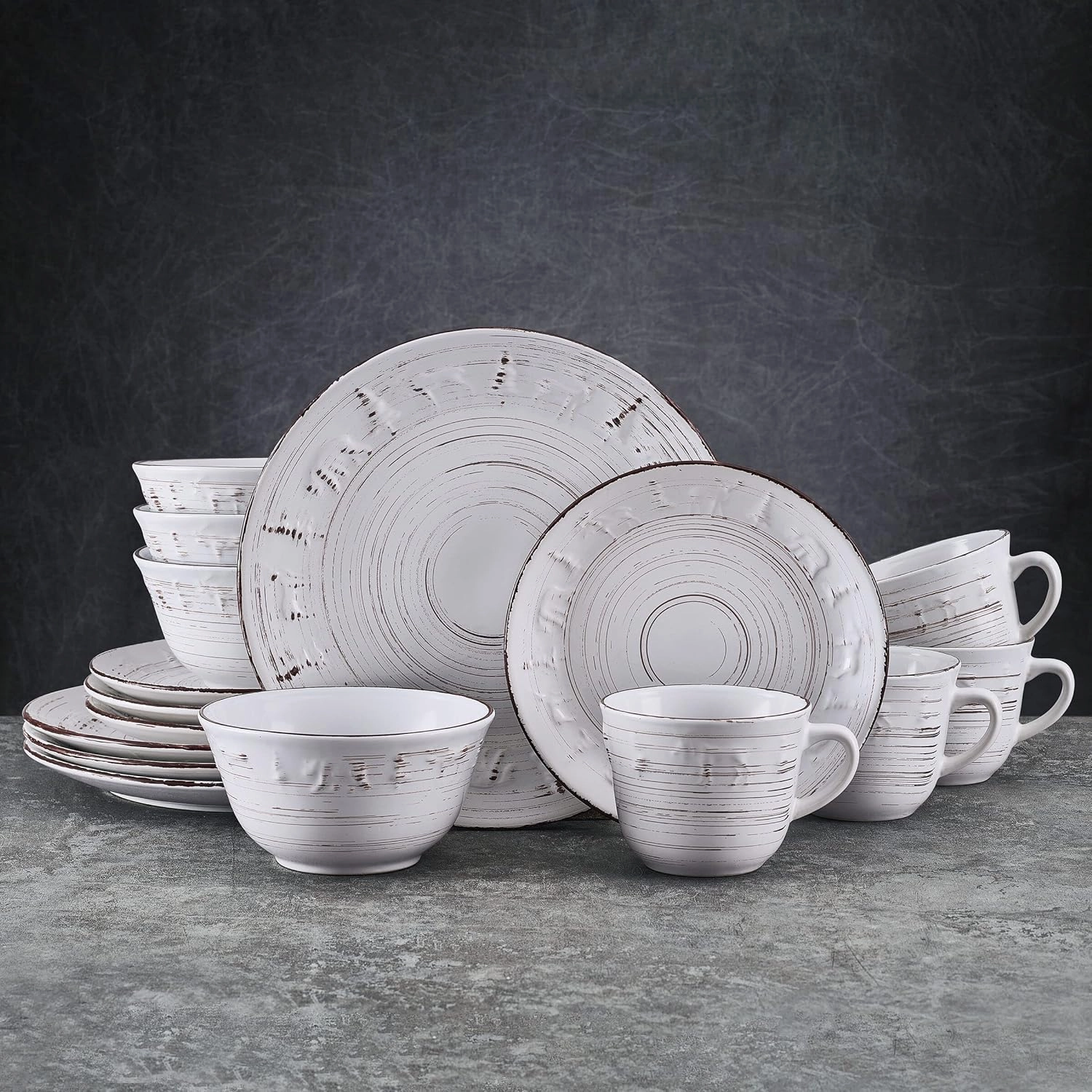 Pfaltzgraff Trellis Lodge 16 Piece Dinnerware Set, Service For 4, White