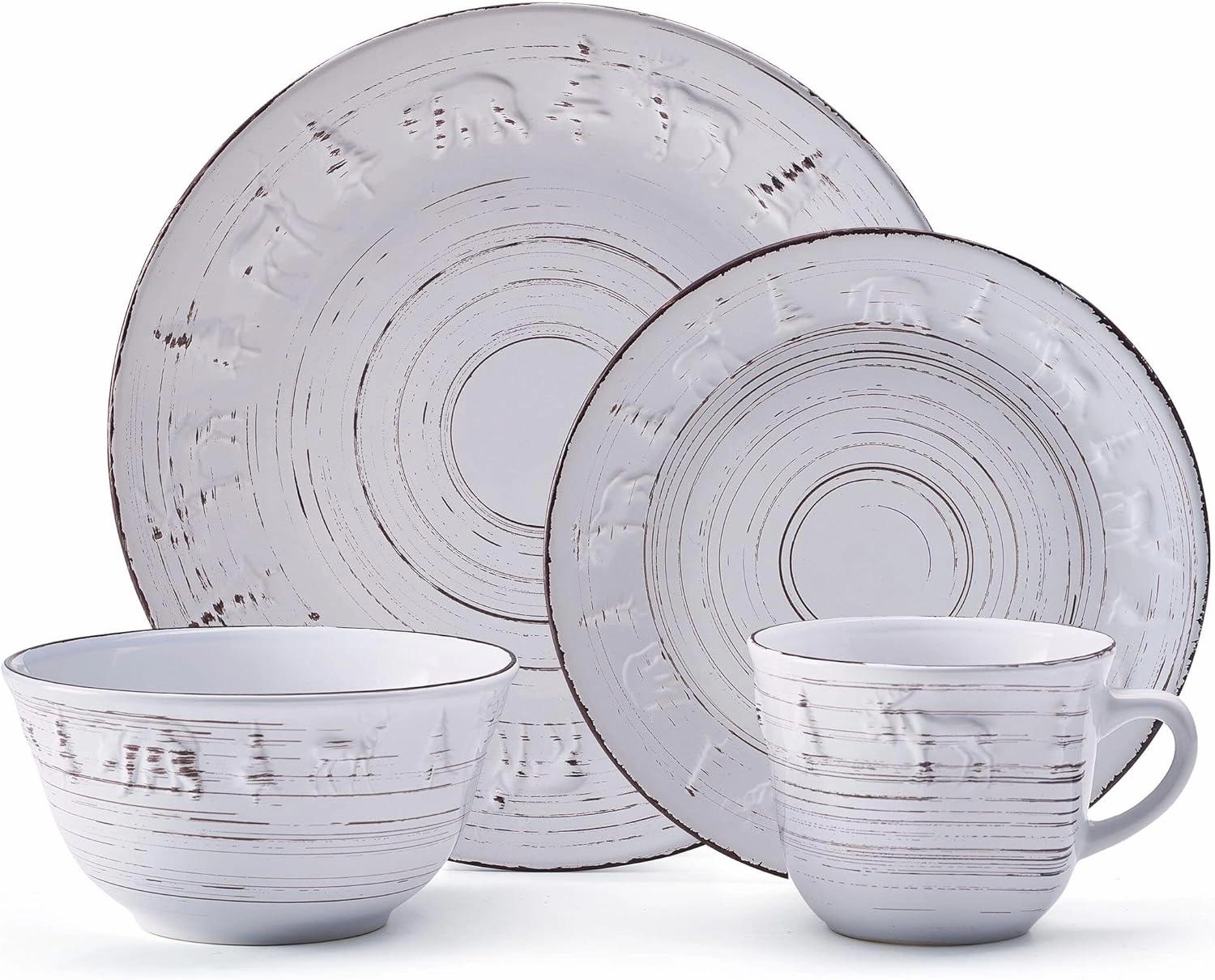 Pfaltzgraff Trellis Lodge 16 Piece Dinnerware Set, Service For 4, White