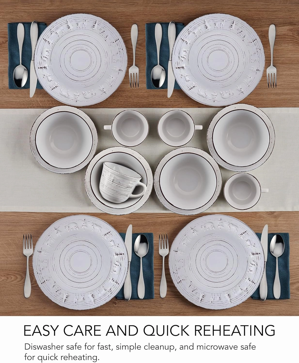 Pfaltzgraff Trellis Lodge 16 Piece Dinnerware Set, Service For 4, White