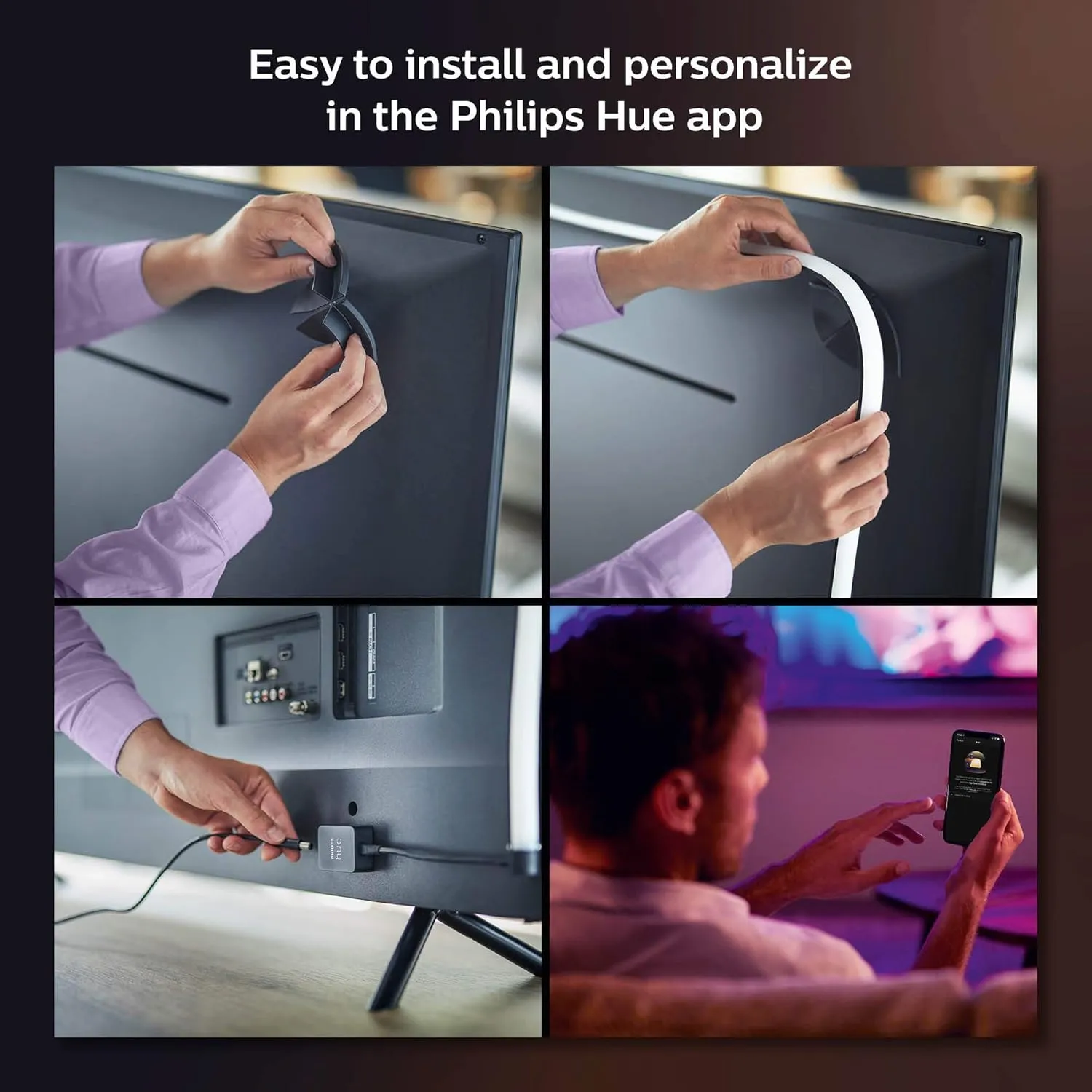 Philips Hue Play Gradient 65" Smart TV Light Strip - Flowing Multicolor LED Color-Changing TV BackLight - Sync with TV, Music, and Gaming - Requires Bridge and Sync Box - Control with App or Voice