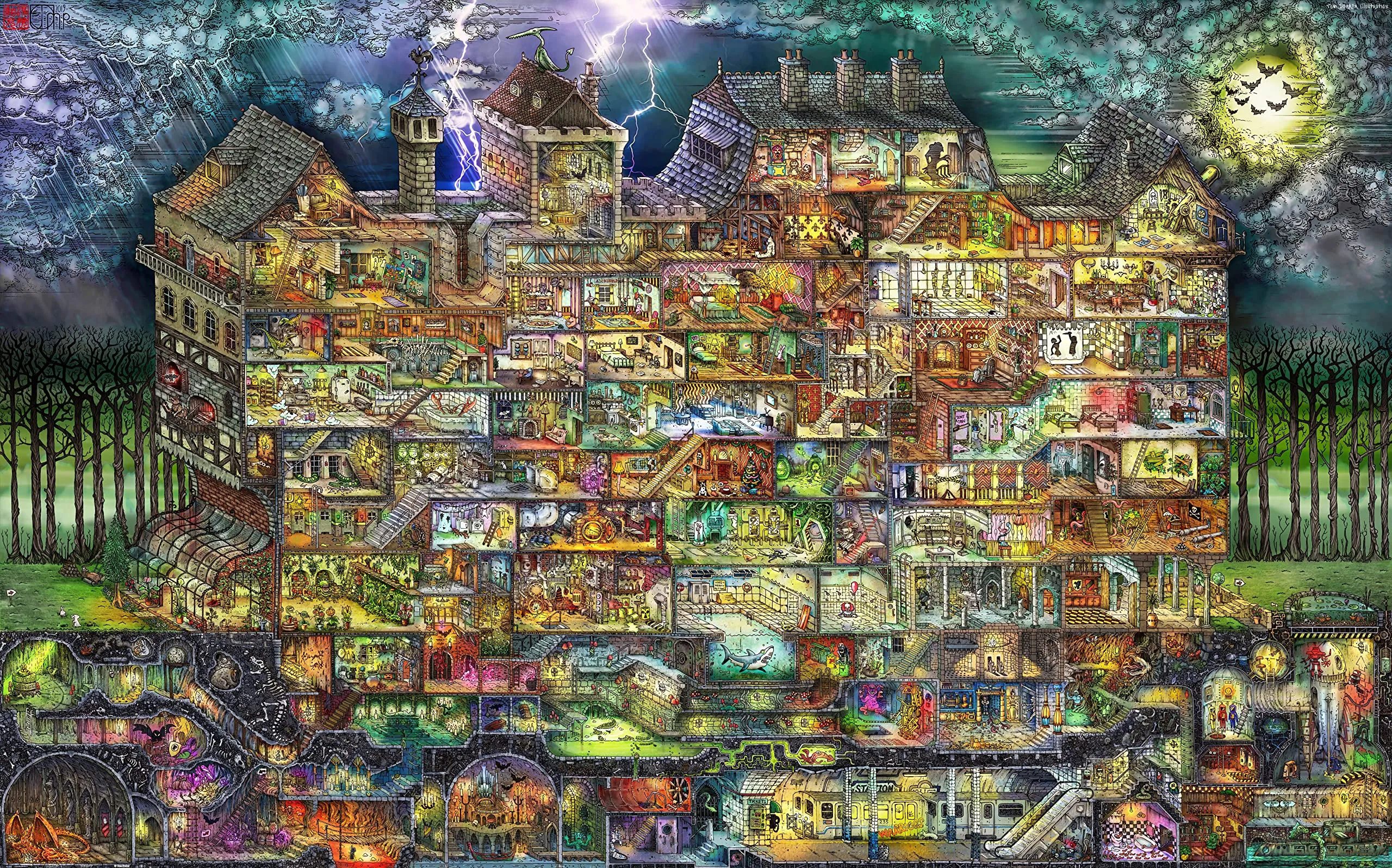 Pintoo Jigsaw Puzzles 4000 Piece for Adults - Tom Parker - The Night House Maze - Easy Storage Snug Interlocking Plastic Puzzle No Glue Required [H2953]