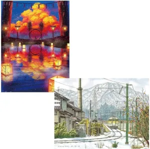 Pintoo Two Plastic Jigsaw Puzzles Bundle - 1200 Piece - ペい - Floating Lantern Festival and 1200 Piece - Tadashi Matsumoto - Persimmon Trail [H2413 H2421]