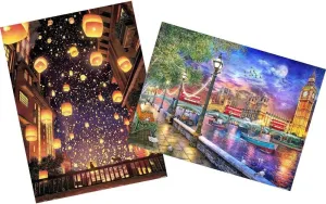 Pintoo - Two Plastic Jigsaw Puzzles Bundle - 1200 Piece - ペい - Sky Lantern Festival and 1200 Piece - Dominic Davison - Evening Sunset at Parliament, London [H2412 H2775]