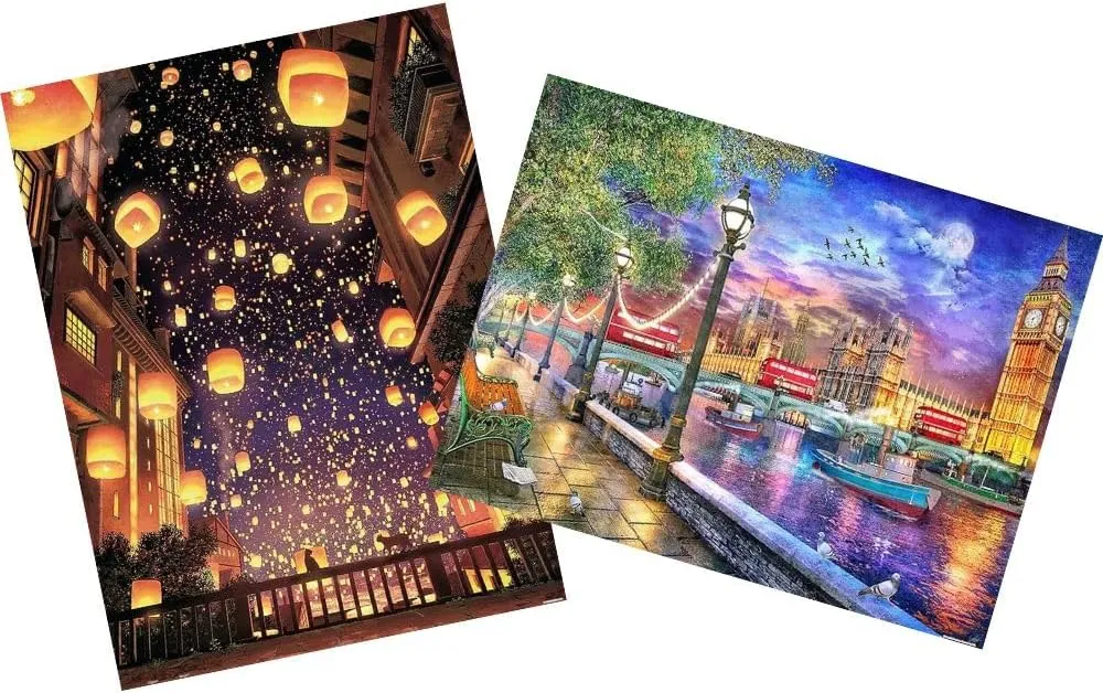 Pintoo - Two Plastic Jigsaw Puzzles Bundle - 1200 Piece - ペい - Sky Lantern Festival and 1200 Piece - Dominic Davison - Evening Sunset at Parliament, London [H2412 H2775]