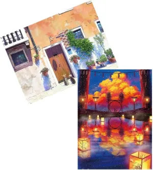 Pintoo Two Plastic Jigsaw Puzzles Bundle - 1200 Piece - ペい - Waiting for Someone and 1200 Piece - ペい - Floating Lantern Festival [H2404 H2413]