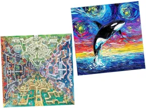 Pintoo Two Plastic Jigsaw Puzzles Bundle - 1600 Piece - Tom Parker - Myth Maze and 1600 Piece - Aja Trier - Orca Night [H2375 H2741]