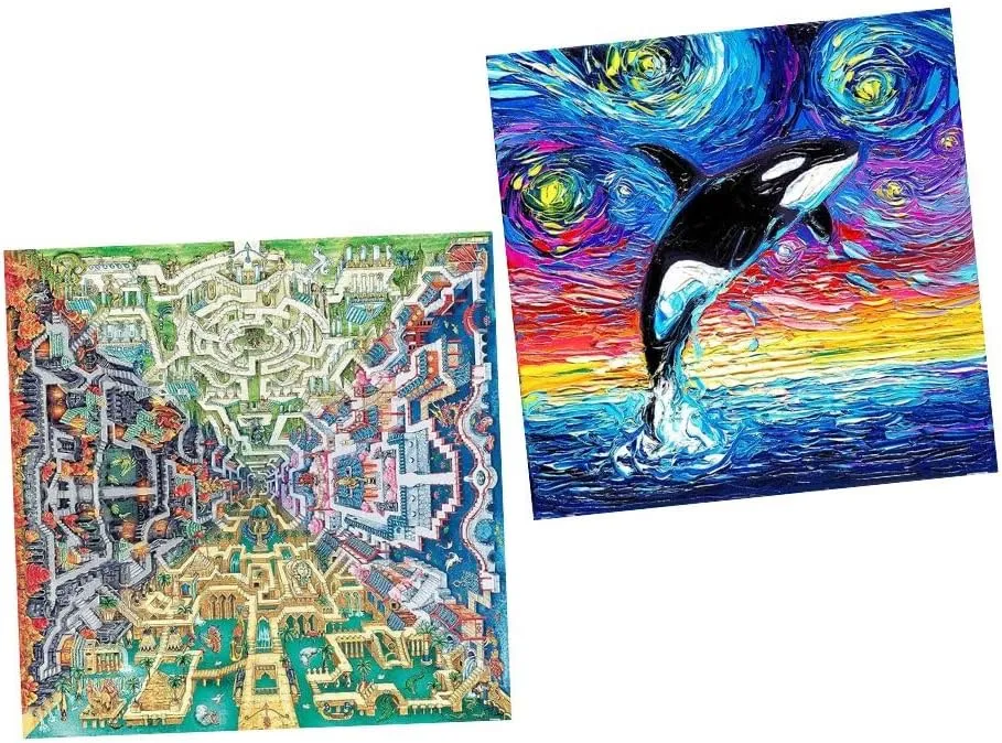 Pintoo Two Plastic Jigsaw Puzzles Bundle - 1600 Piece - Tom Parker - Myth Maze and 1600 Piece - Aja Trier - Orca Night [H2375 H2741]