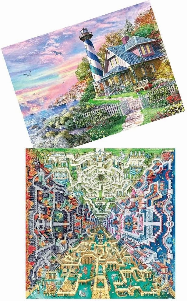 Pintoo - Two Plastic Jigsaw Puzzles Bundle - 1200 Pieces - Dominic Davison - Sea House and 1600 Piece - Tom Parker - Myth Maze [H2254 H2375]