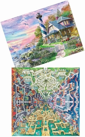 Pintoo - Two Plastic Jigsaw Puzzles Bundle - 1200 Pieces - Dominic Davison - Sea House and 1600 Piece - Tom Parker - Myth Maze [H2254 H2375]