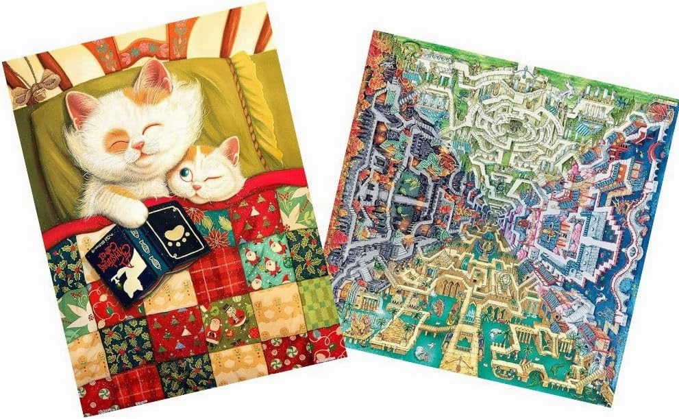 Pintoo - Two Plastic Jigsaw Puzzles Bundle - 1600 Piece - Tom Parker - Myth Maze and 300 Piece - Phoenix Chan - Cozy Momonet [H2375 H2083]