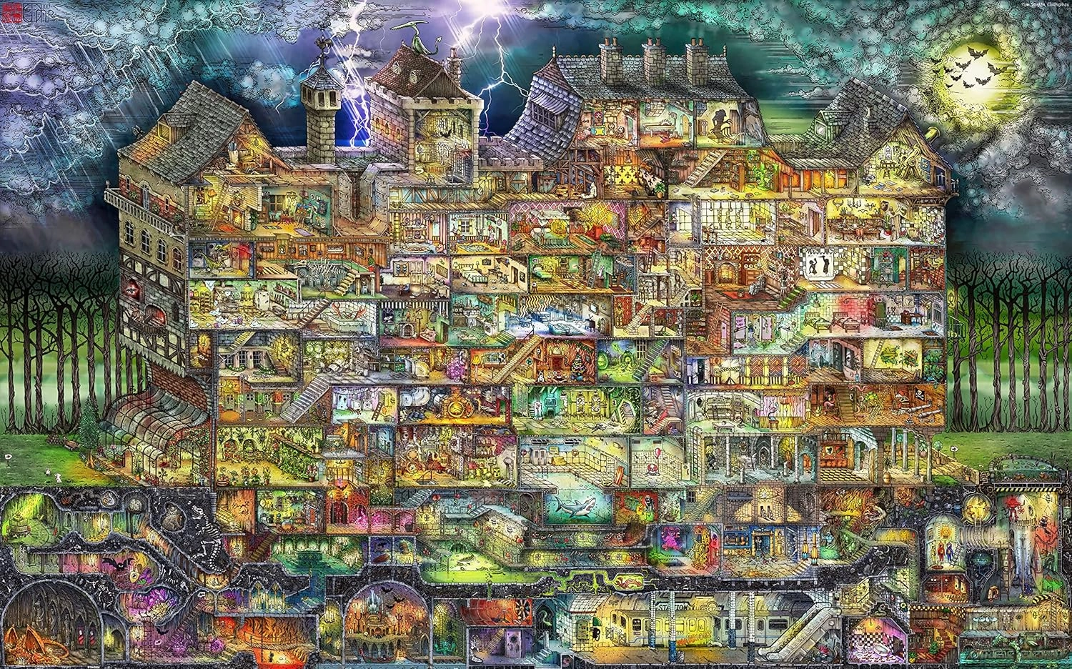 Pintoo Jigsaw Puzzles 4000 Piece for Adults - Tom Parker - The Night House Maze - Easy Storage Snug Interlocking Plastic Puzzle No Glue Required [H2953]