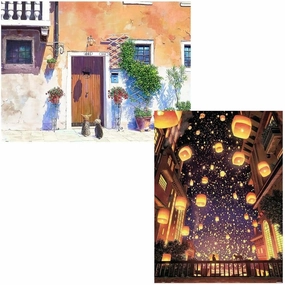 Pintoo Two Plastic Jigsaw Puzzles Bundle - 1200 Piece - ペい - Waiting for Someone and 1200 Piece - ペい - Sky Lantern Festival [H2404 H2412]