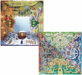 Pintoo Two Plastic Jigsaw Puzzles Bundle - 1600 Piece - Jacek Yerka - Four Seasons and 1600 Piece - Tom Parker - Myth Maze [H1918 H2375]