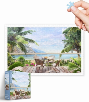 Plastic Jigsaw Puzzles for Adults 1000 Pieces - Lazy Beach Brunch Most Satisfying Table Games and Gifts No Puzzle Mat Required [H3798]