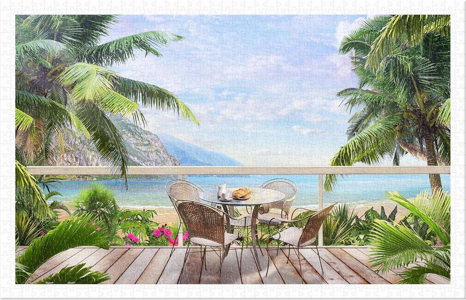 Plastic Jigsaw Puzzles for Adults 1000 Pieces - Lazy Beach Brunch Most Satisfying Table Games and Gifts No Puzzle Mat Required [H3798]