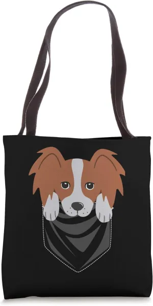 Pocket Graphic Papillon Dog Tote Bag