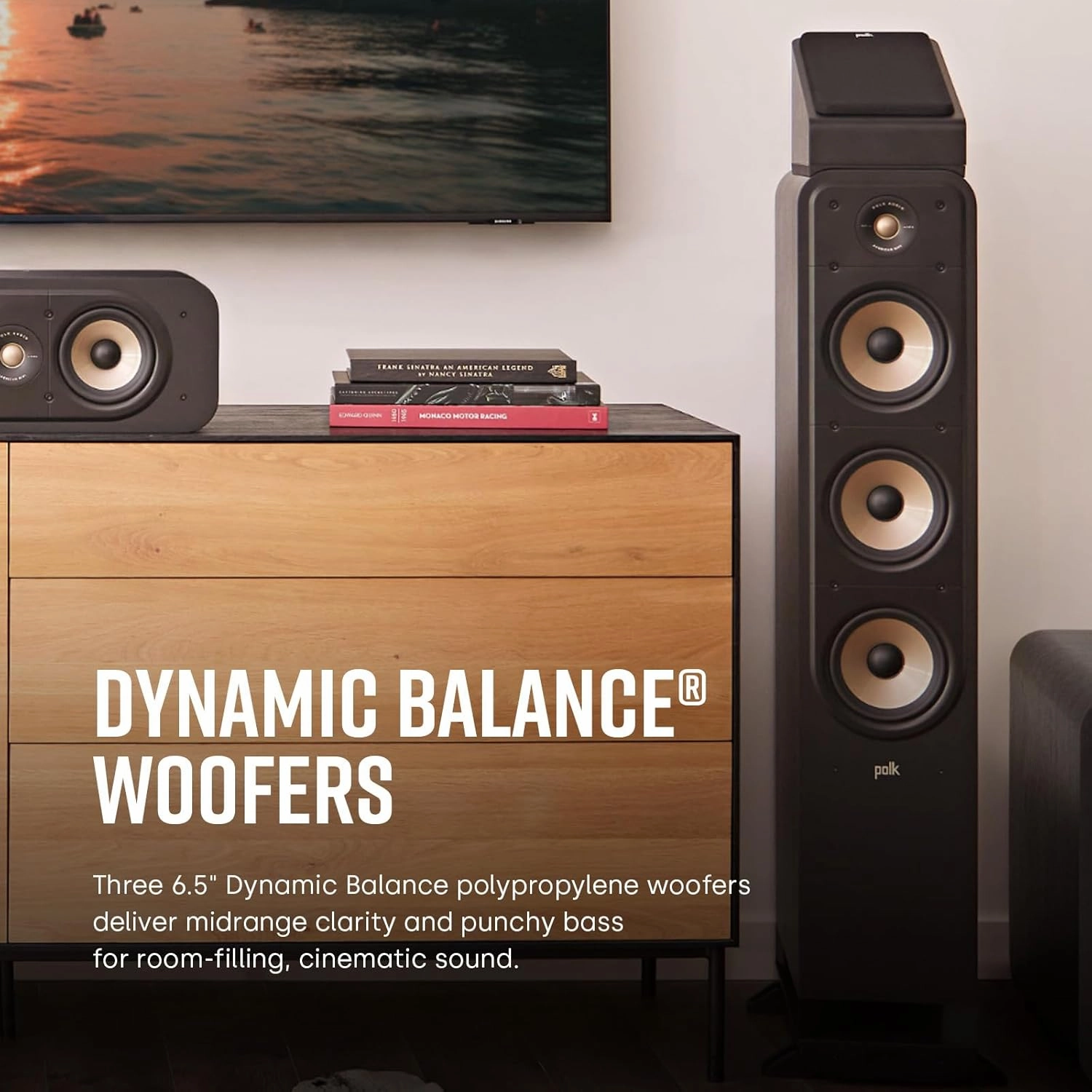 Polk Signature Elite ES60 Tower Speaker - Hi-Res Audio Certified, Dolby Atmos & DTS:X Compatible, 1" Tweeter & Three 6.5" Woofers, Power Port Technology for Effortless Bass, Stunning Black