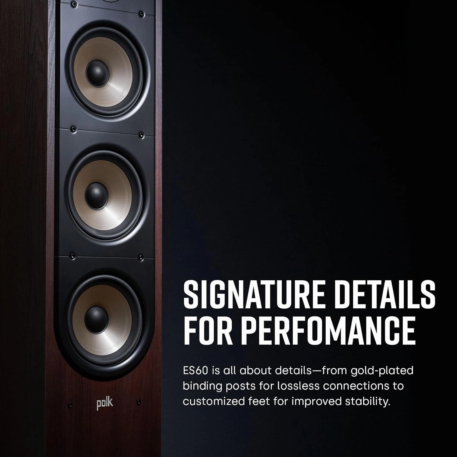Polk Signature Elite ES60 Tower Speaker - Hi-Res Audio Certified, Dolby Atmos & DTS:X Compatible, 1" Tweeter & Three 6.5" Woofers, Power Port Technology for Effortless Bass, Stunning Black