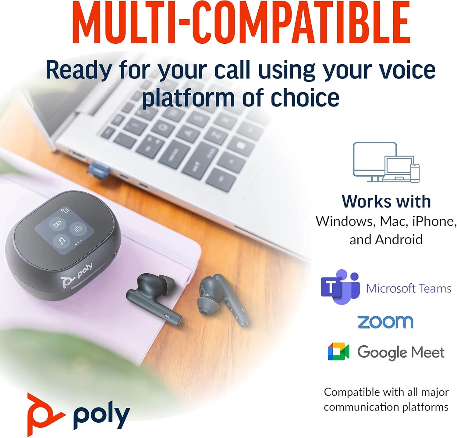 Poly Voyager Free 60  UC True Wireless Earbuds (Plantronics) – Noise-Canceling Mics for Clear Calls – ANC – Smart Charge Case w/Touch Controls–Works w/iPhone,Android,PC/Mac,Zoom,Teams–Amazon Exclusive