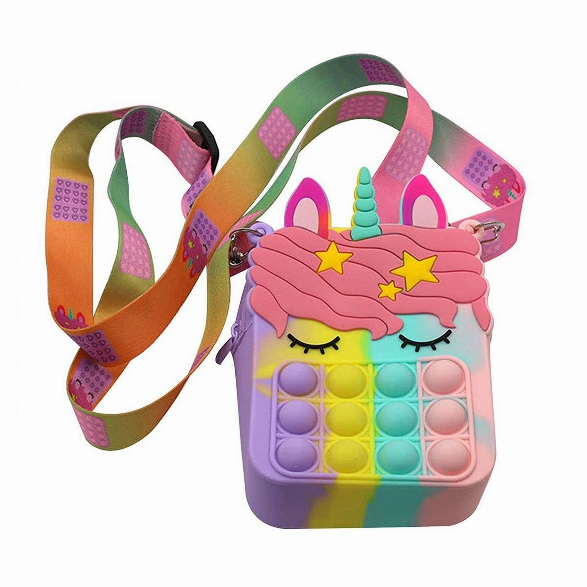 Pop-It Bubble Unicorn And Fruits Fidget Crossbody Handbag Purse