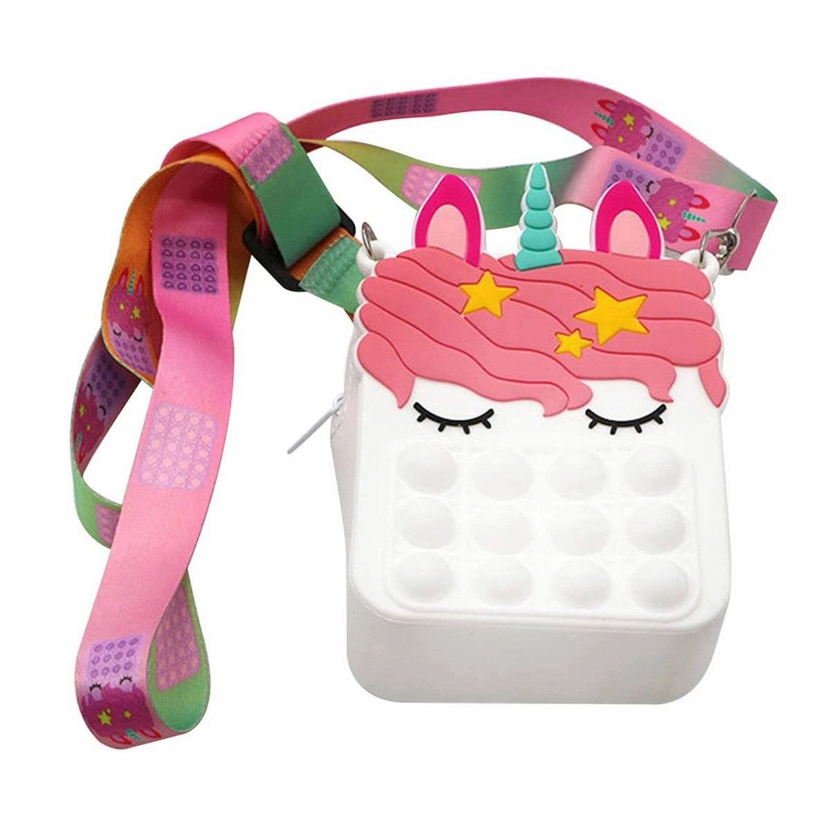 Pop-It Bubble Unicorn And Fruits Fidget Crossbody Handbag Purse