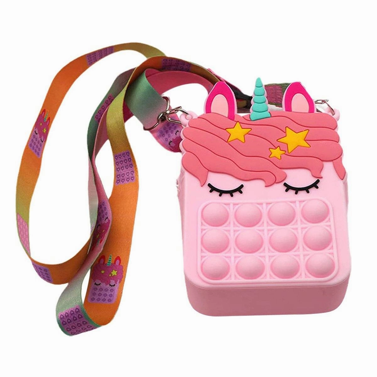 Pop-It Bubble Unicorn And Fruits Fidget Crossbody Handbag Purse