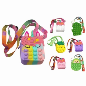 Pop-It Bubble Unicorn And Fruits Fidget Crossbody Handbag Purse